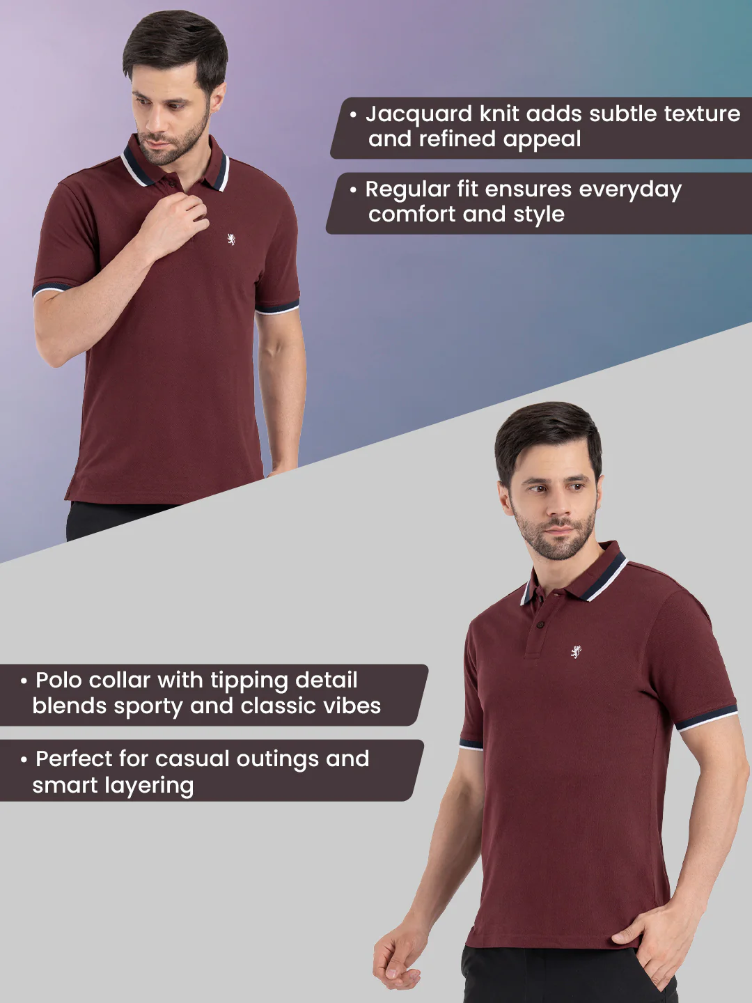 Mens Two Tone Tipping Polo T-Shirt - Image 2