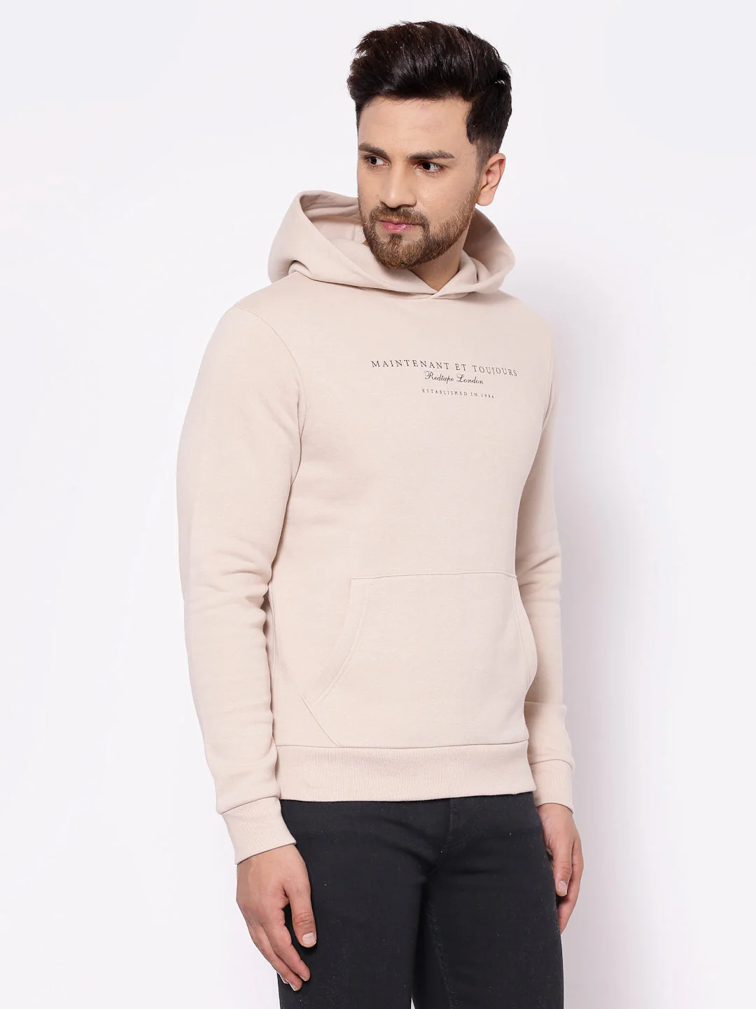 Men's Typographic Beige Hoodies - Image 2