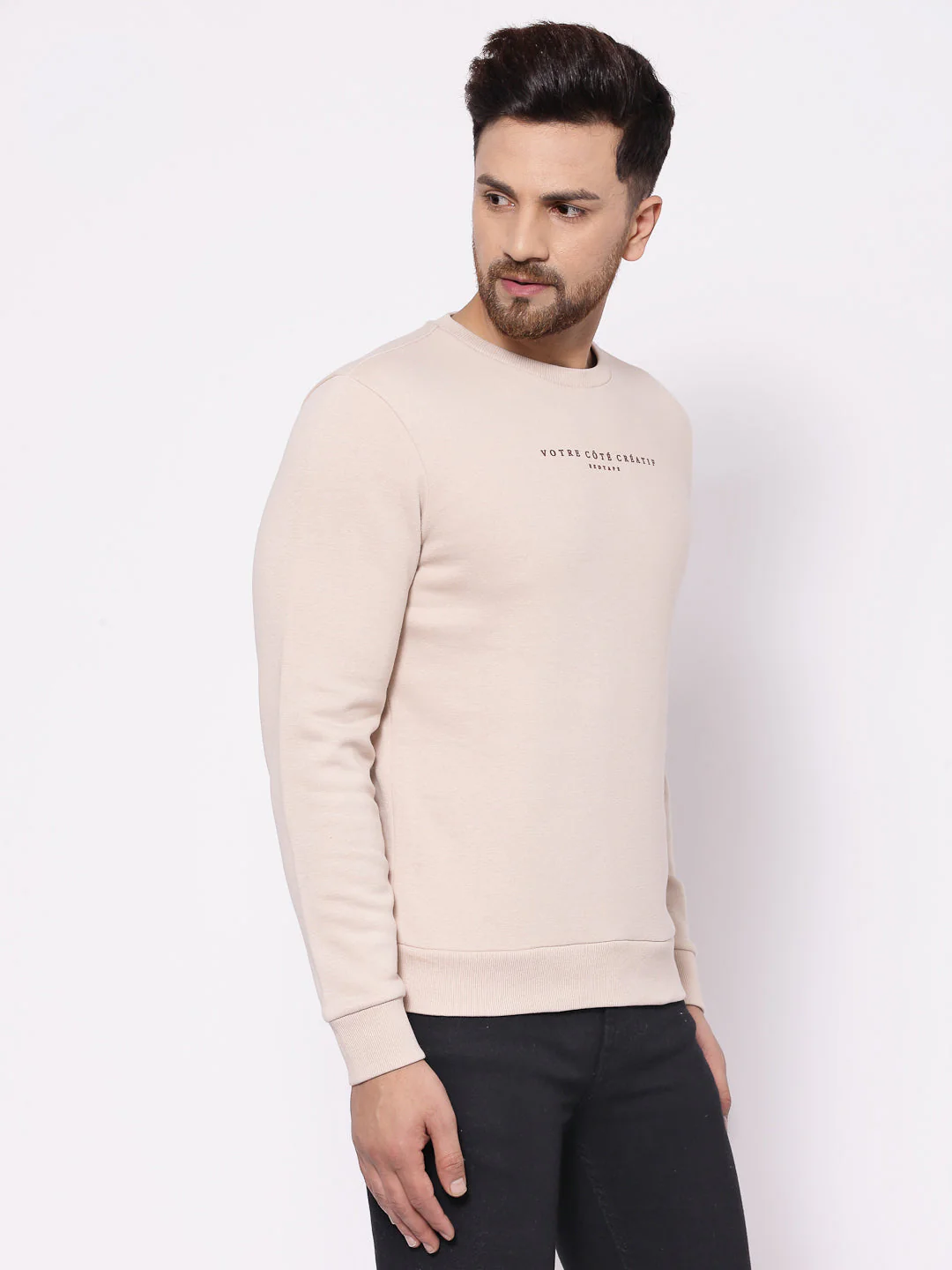 Men's Typographic Beige Sweatshirt - Image 2