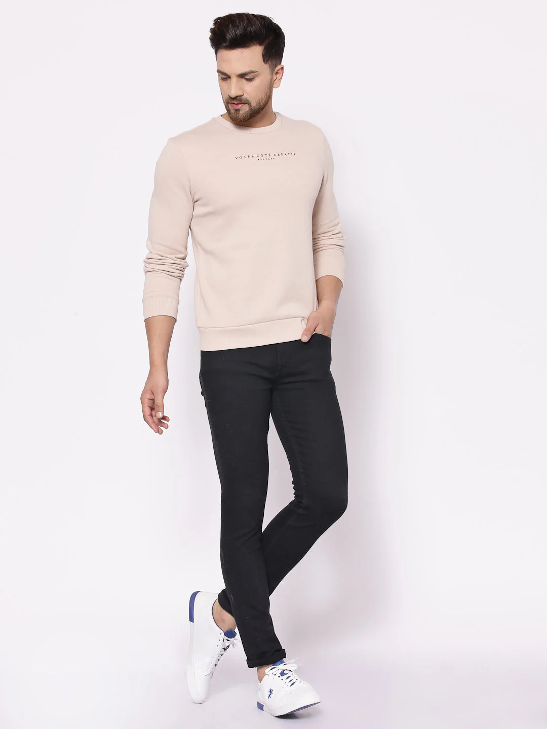 Men's Typographic Beige Sweatshirt - Image 4