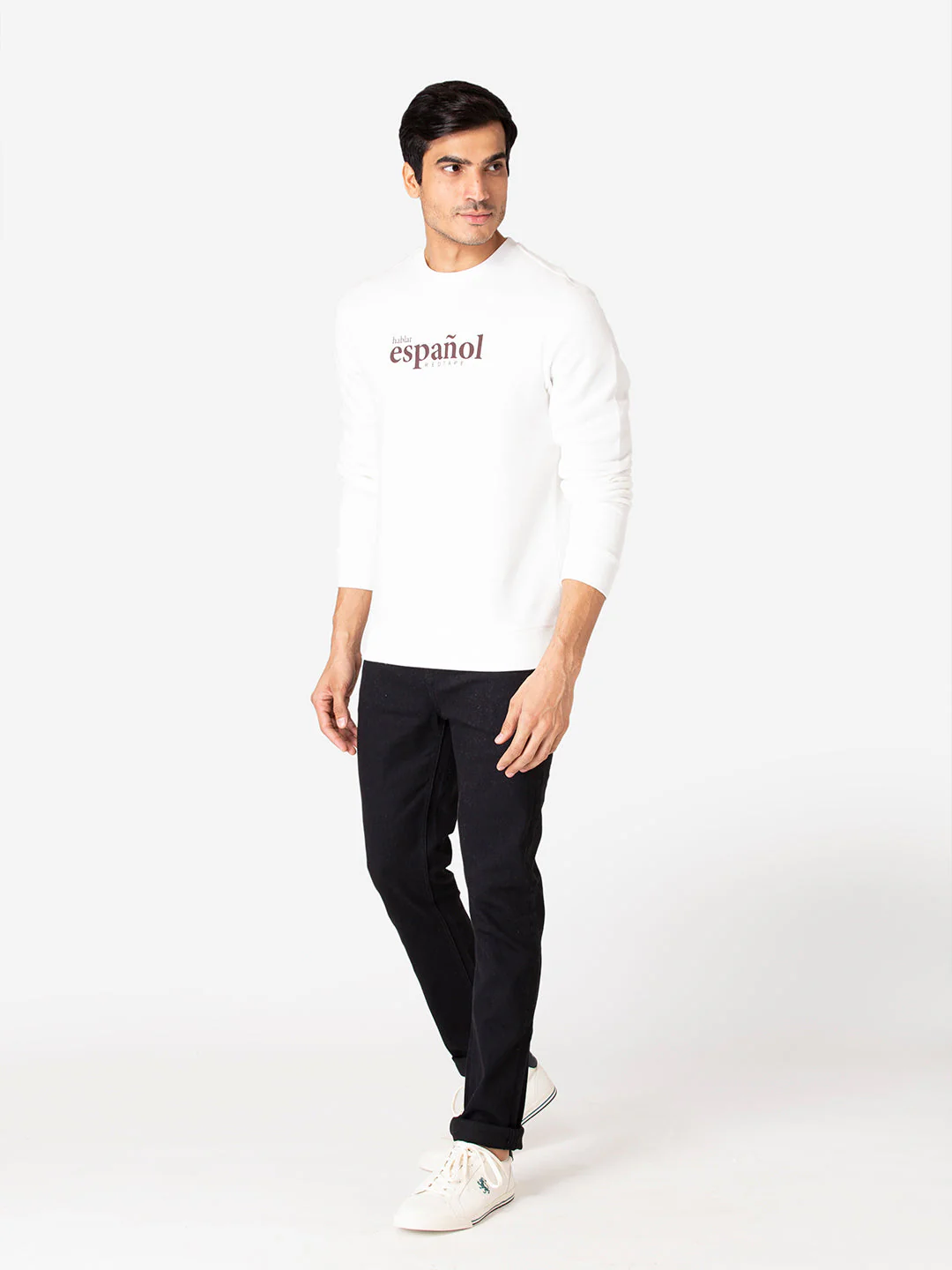 Men's Typographic Bright Off White Sweatshirt - Image 5