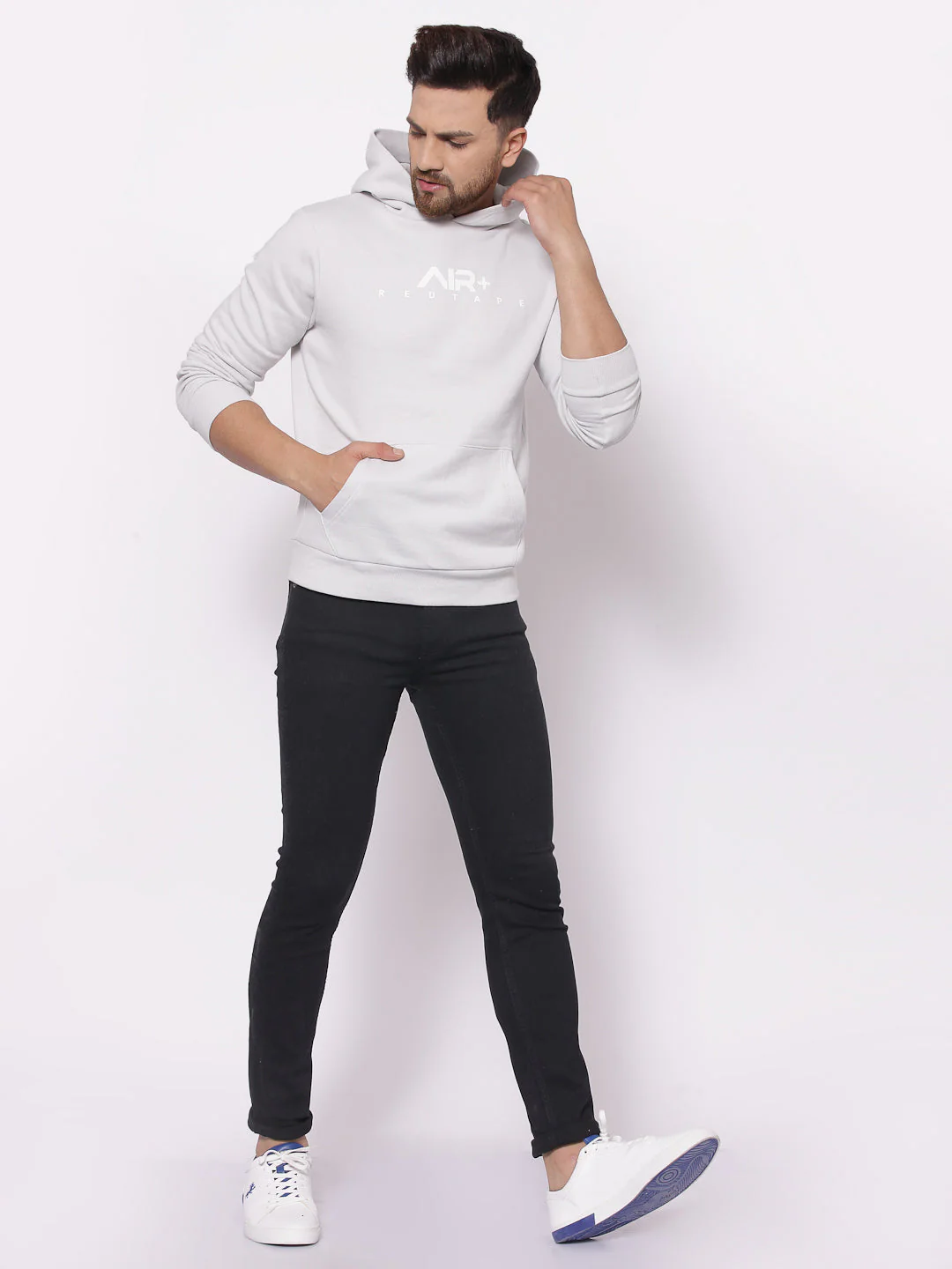 Men's Typographic Light Grey Hoodies - Image 4