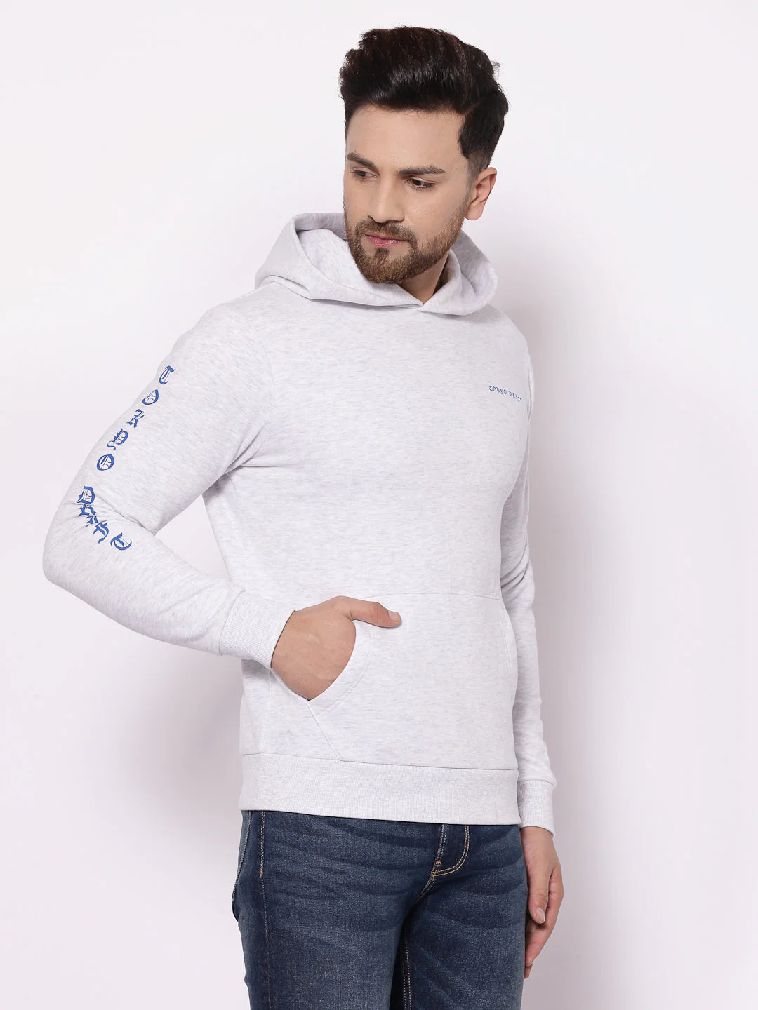 Men's Typographic Light Grey Melange Hoodies - Image 2