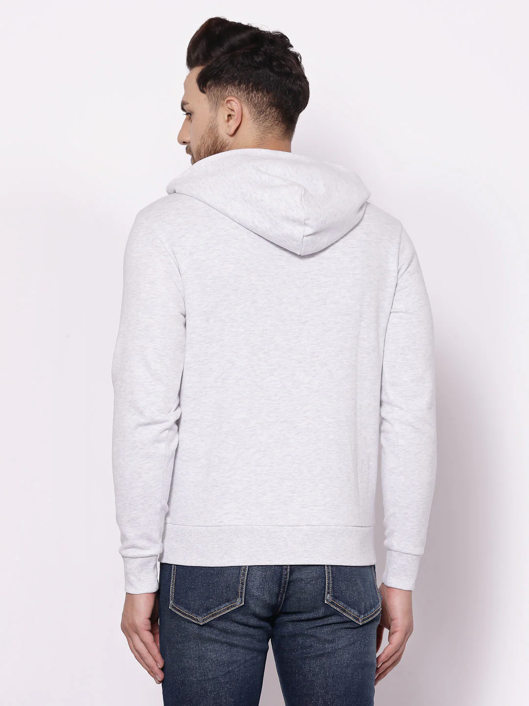 Men's Typographic Light Grey Melange Hoodies - Image 3