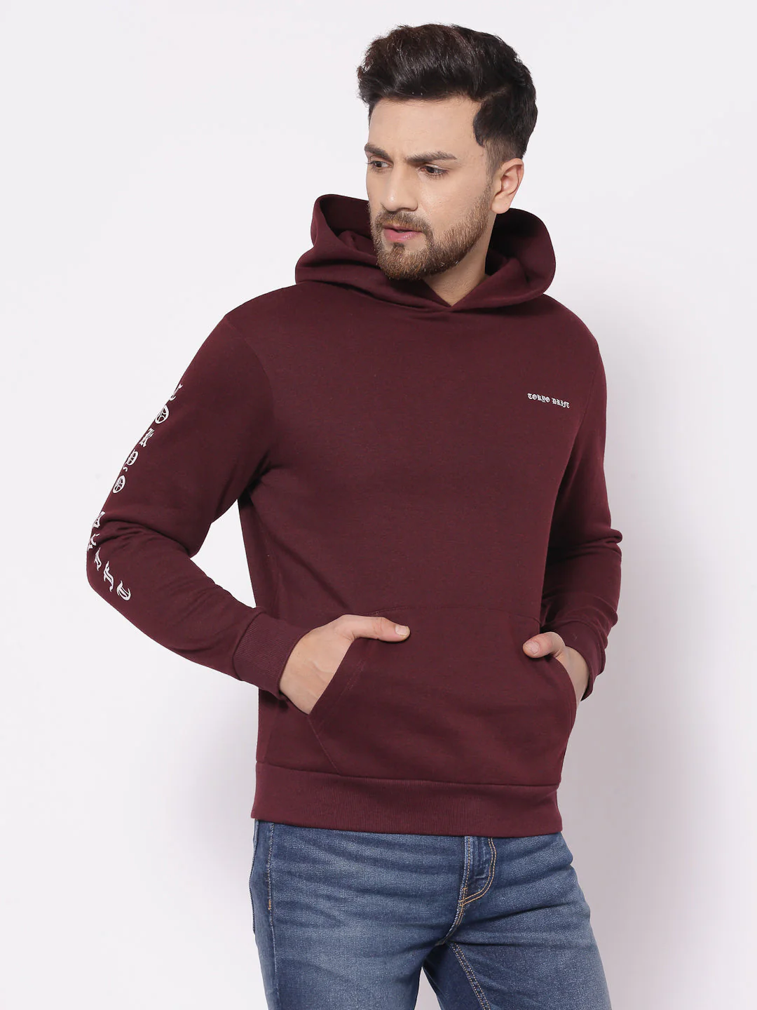 Men's Typographic Maroon Hoodies - Image 2