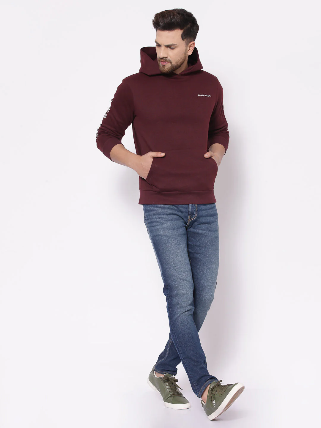 Men's Typographic Maroon Hoodies - Image 4