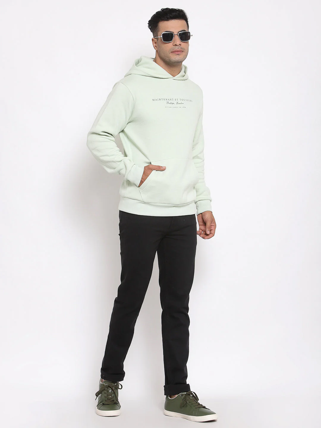 Men's Typographic Mint Green Hoodie - Image 5