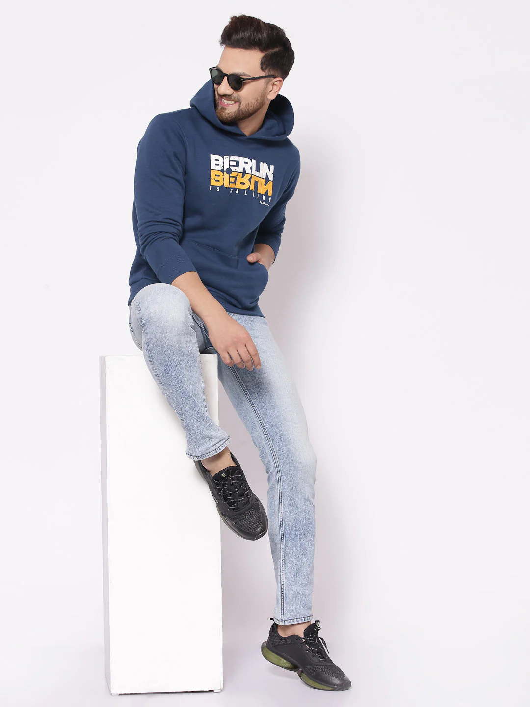 Men's Typographic Teal Hoodies - Image 4