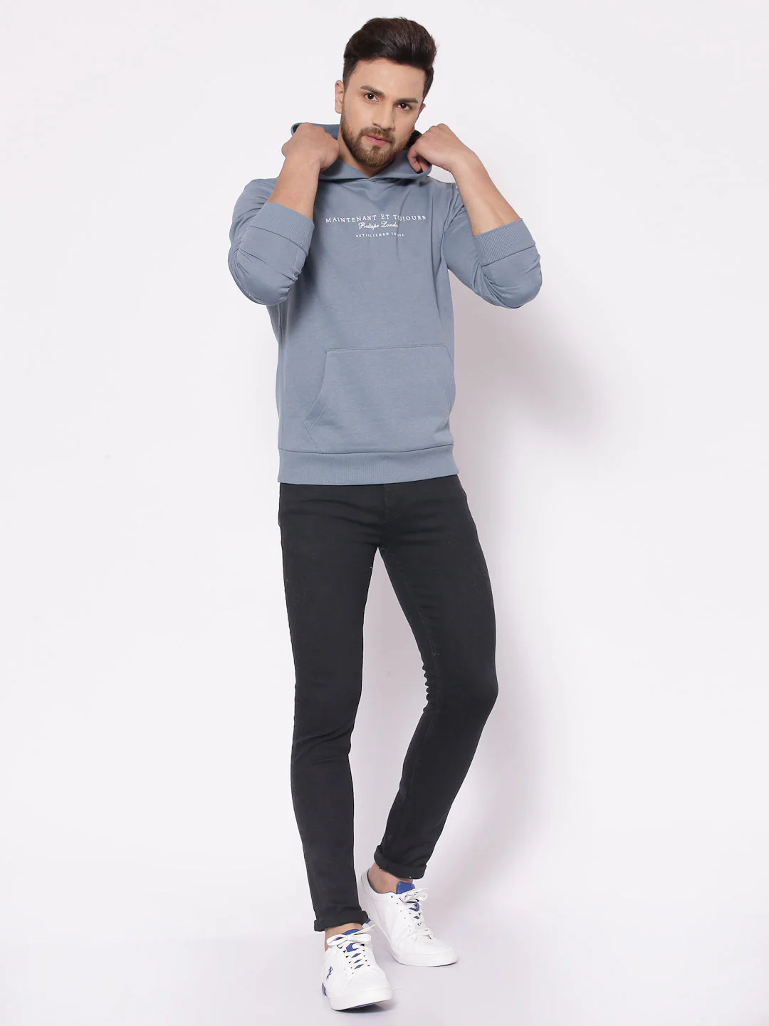 Men's Typographic Turq Blue Hoodies - Image 4
