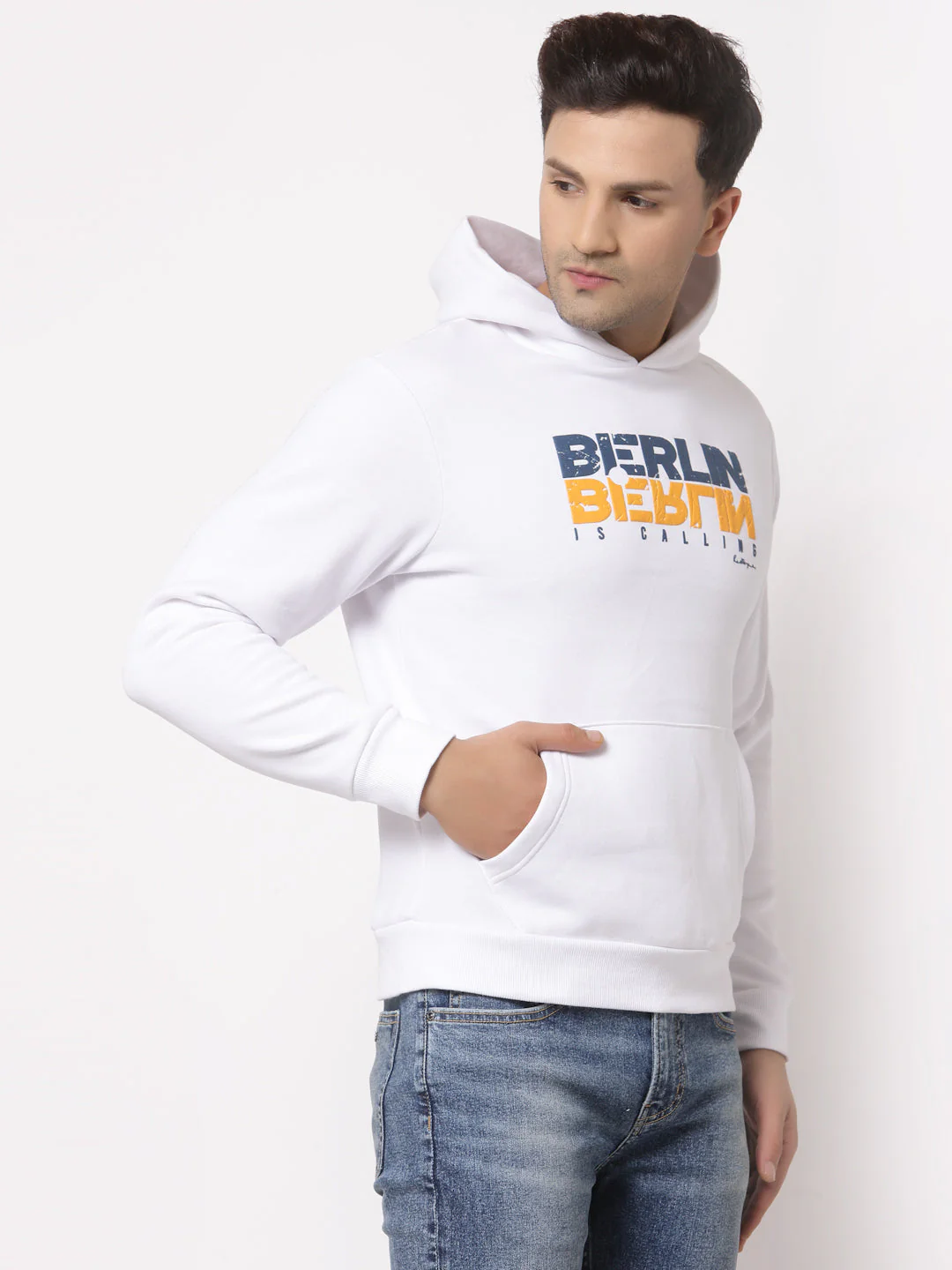 Men's Typographic White Hoodies - Image 2