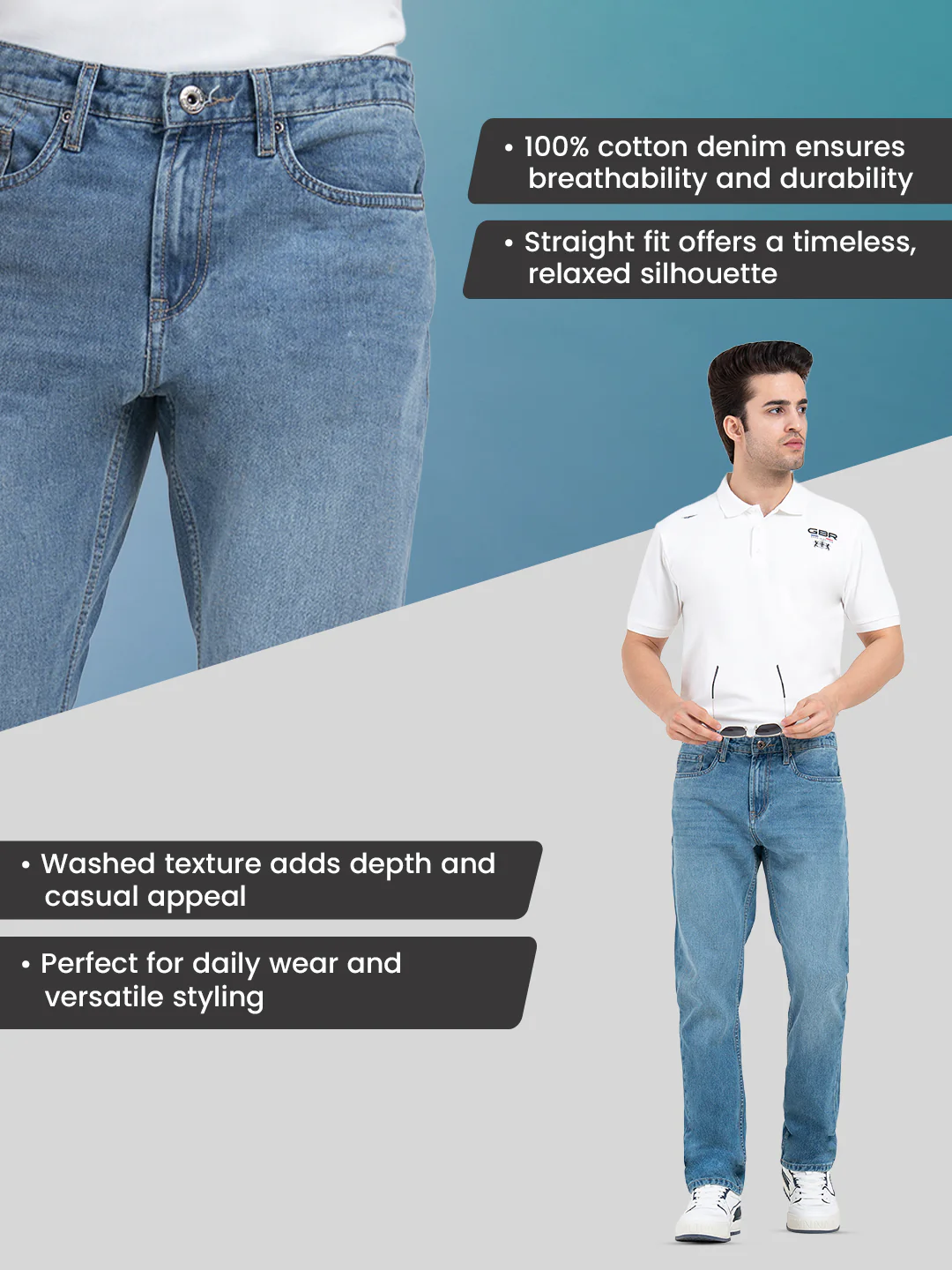 Men's Vintage Blue Straight Fit Jeans - Image 2
