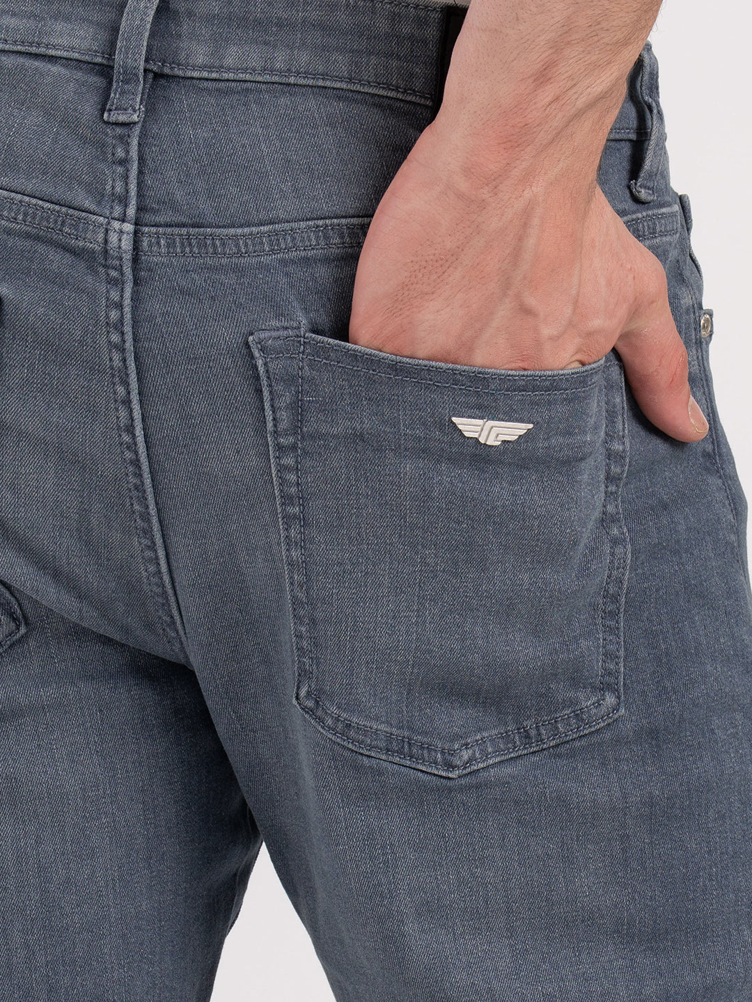 Men's Vintage  Light Indigo Solid Cotton Spandex Straight Fit Jeans - Image 7