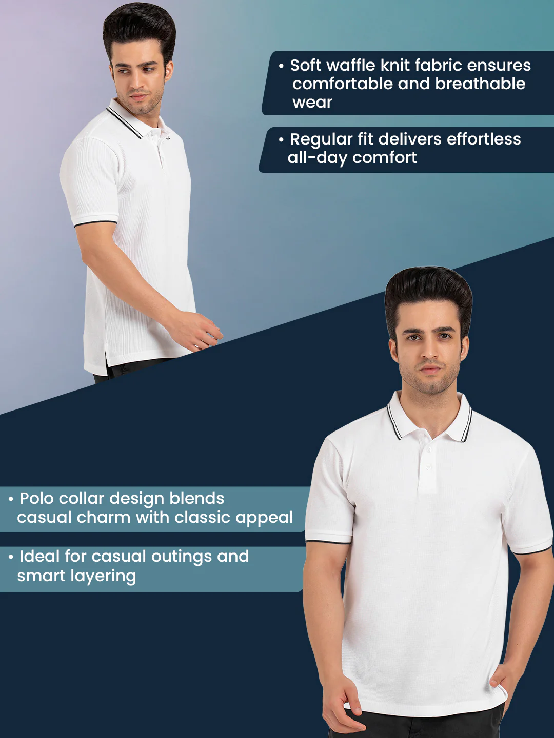 Menâ€™s Waffle Structure Polo T-Shirt - Image 2