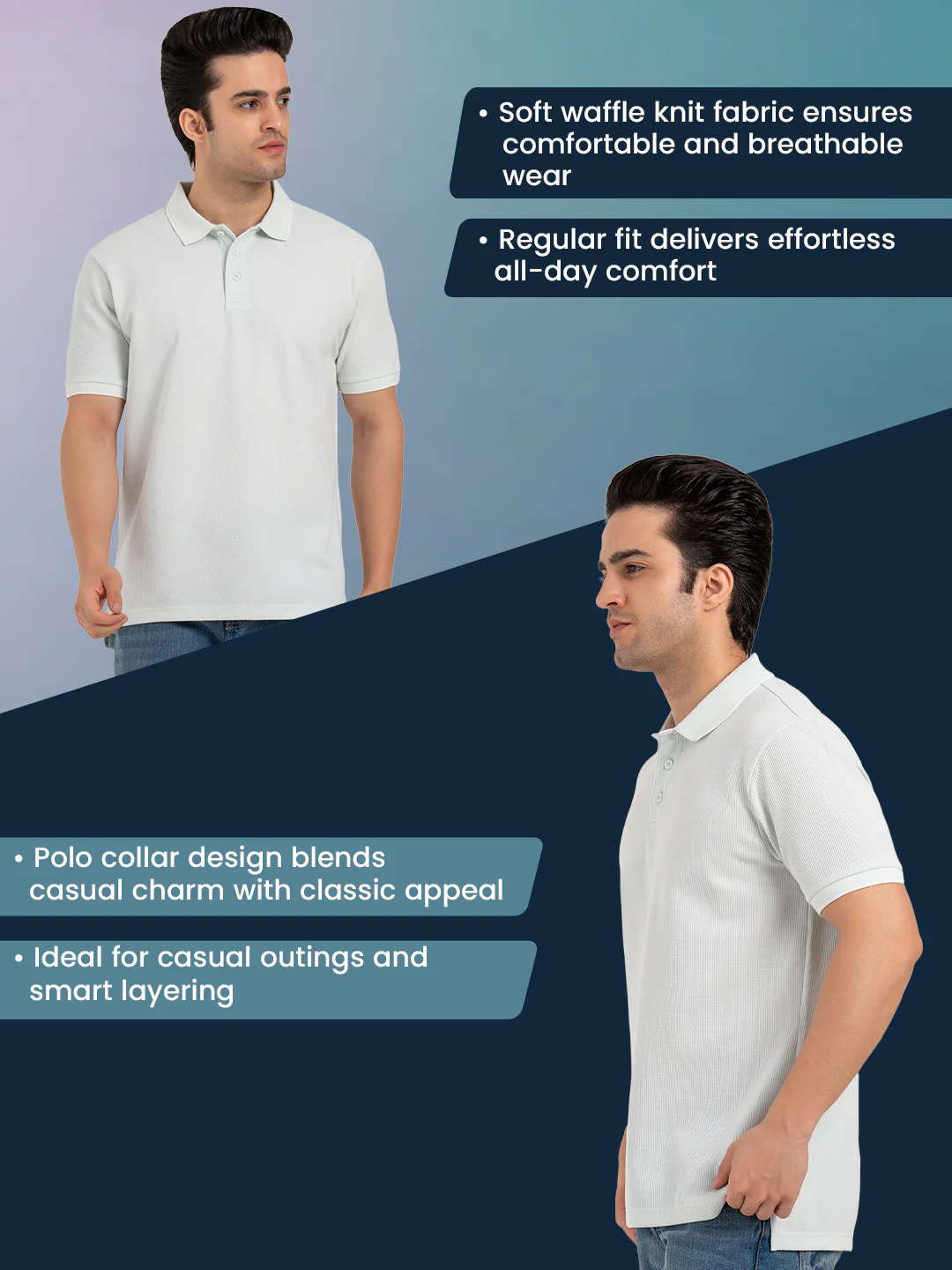 Menâ€™s Waffle Structure Polo T-Shirt - Image 2