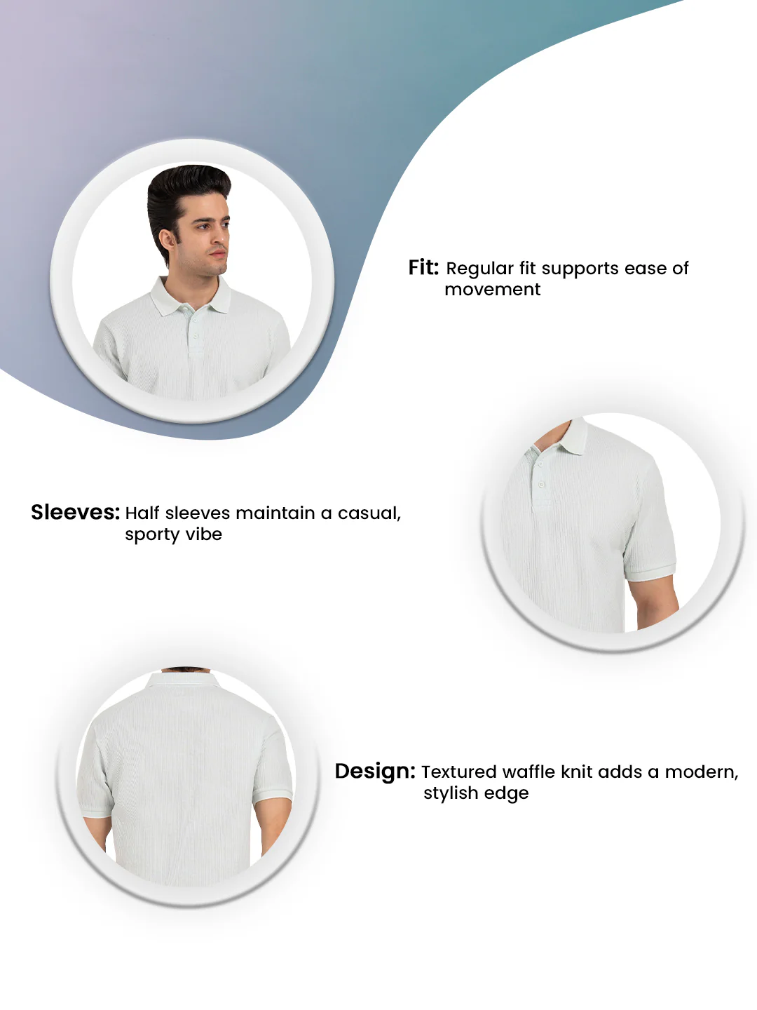 Menâ€™s Waffle Structure Polo T-Shirt - Image 3