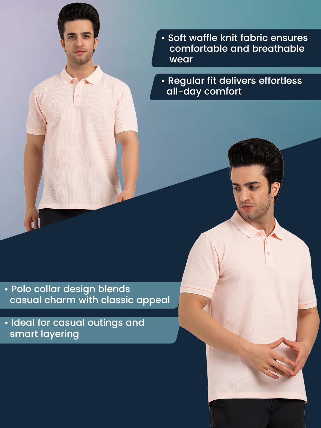 Menâ€™s Waffle Structure Polo T-Shirt - Image 2