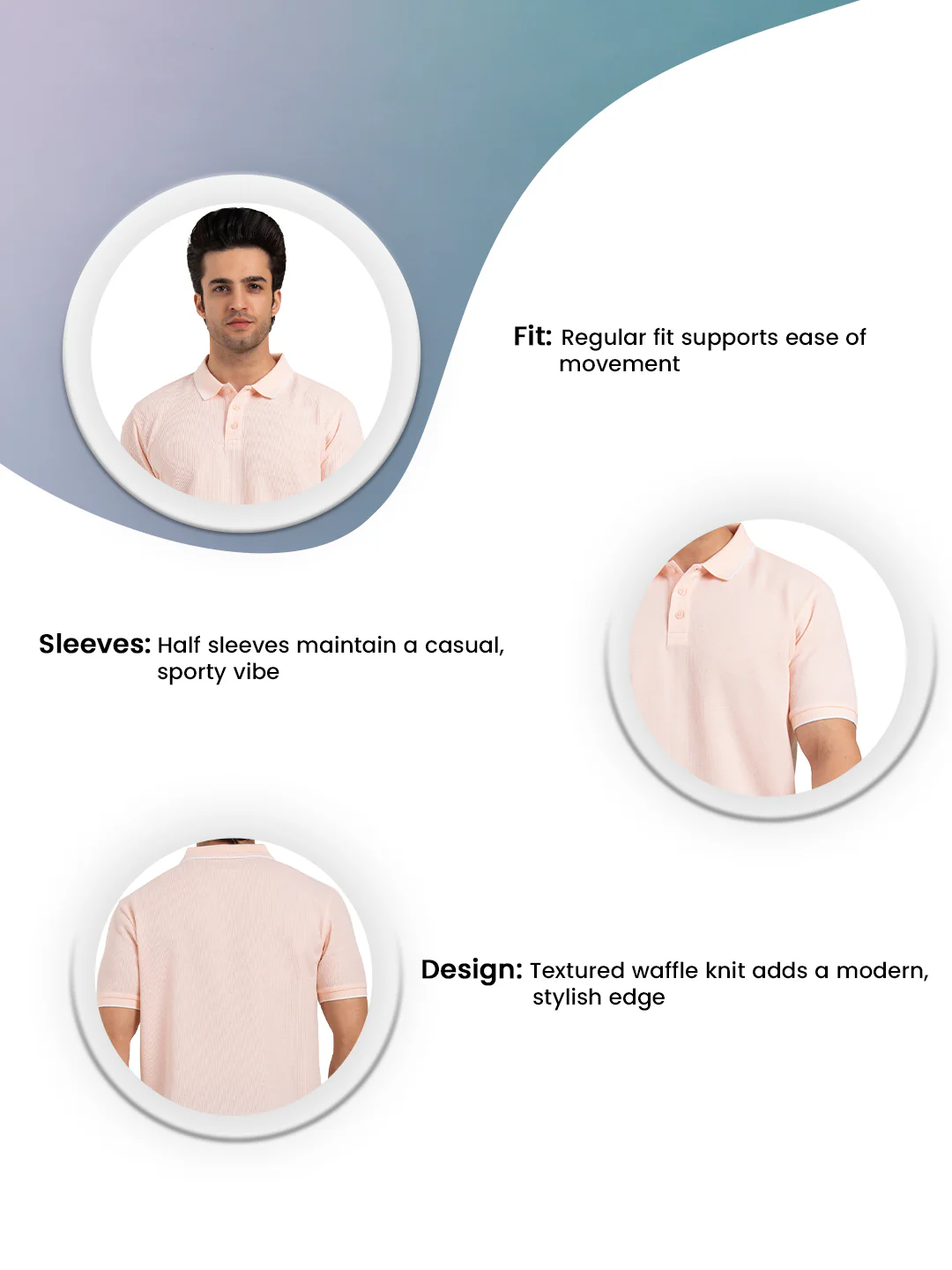Menâ€™s Waffle Structure Polo T-Shirt - Image 3
