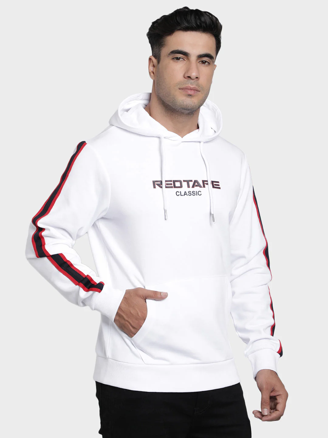 Men's White Graphic Print Cotton Polyester Hoodie - Image 2
