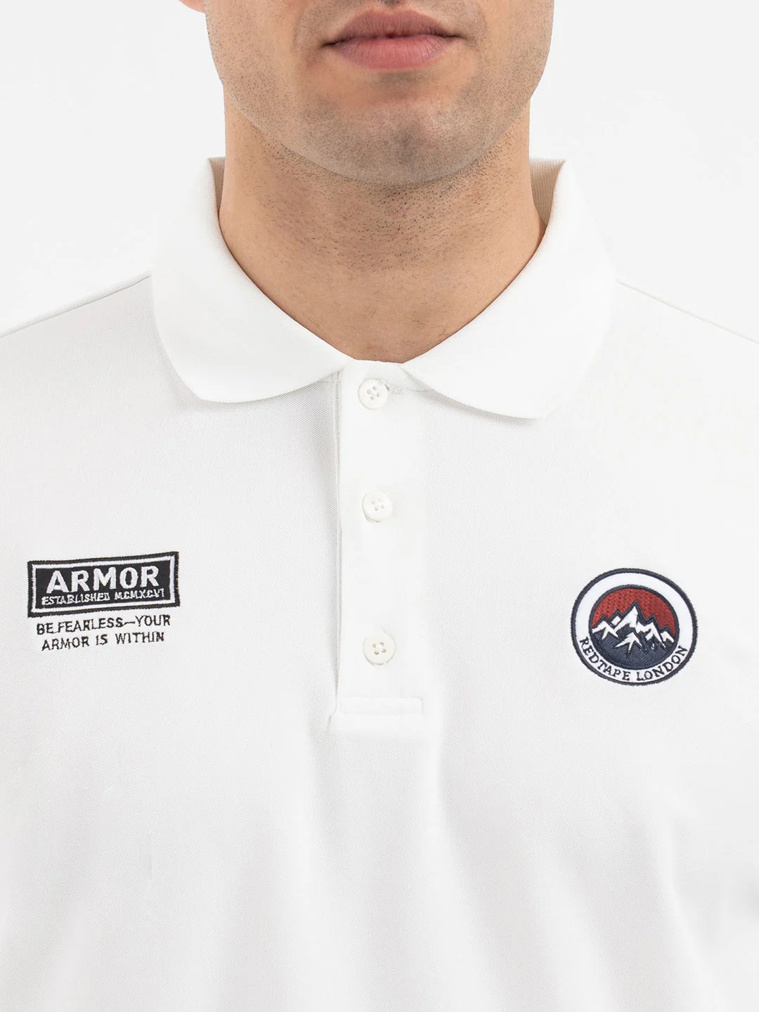 Red Tape Menâ€™s White Polo T-Shirt - Image 4