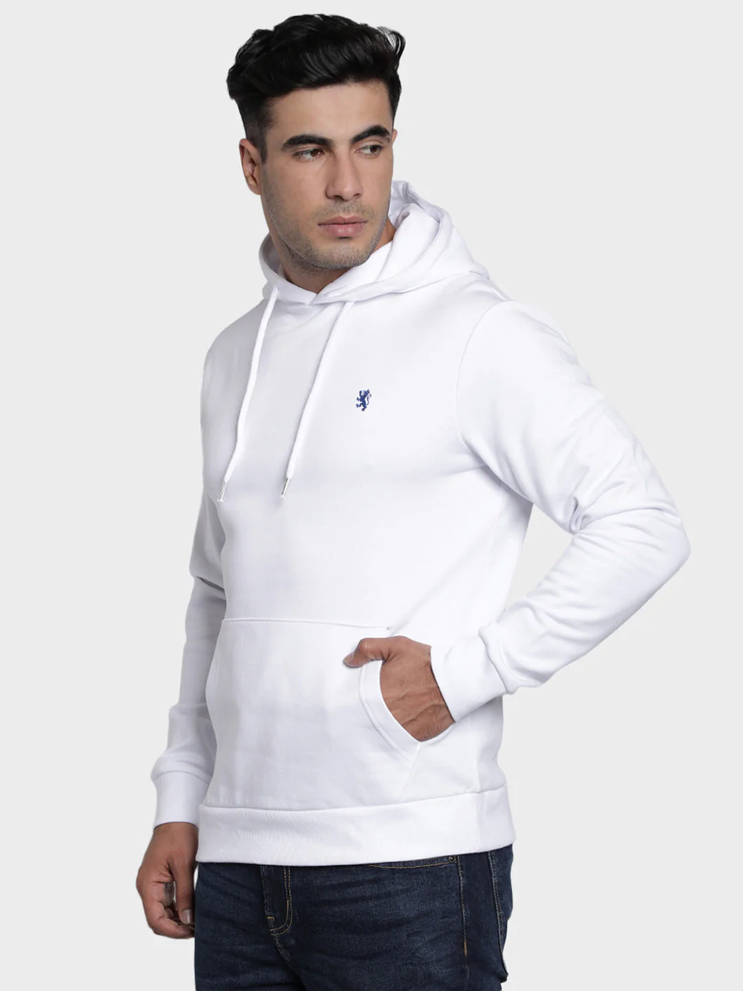 Men's White Solid Cotton Polyester Hoodie - Image 2