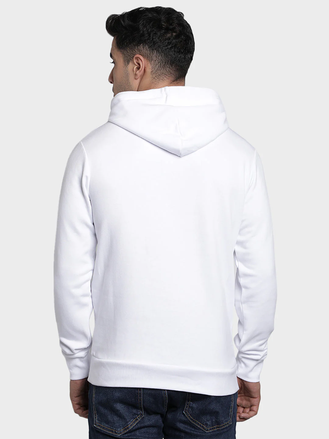 Men's White Solid Cotton Polyester Hoodie - Image 3
