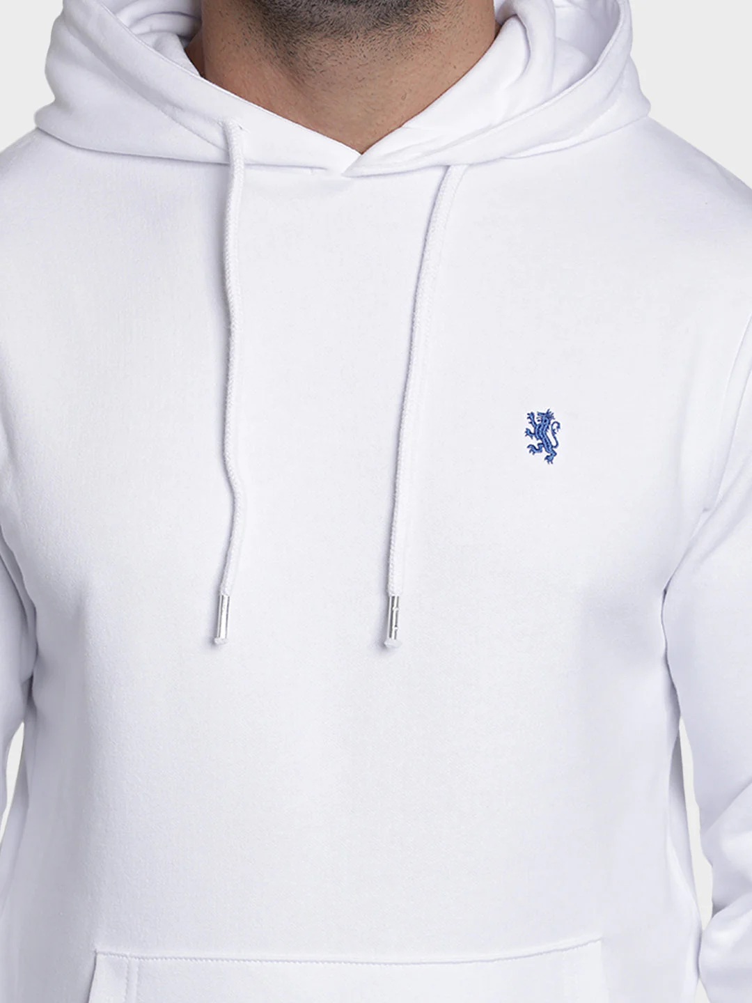 Men's White Solid Cotton Polyester Hoodie - Image 4