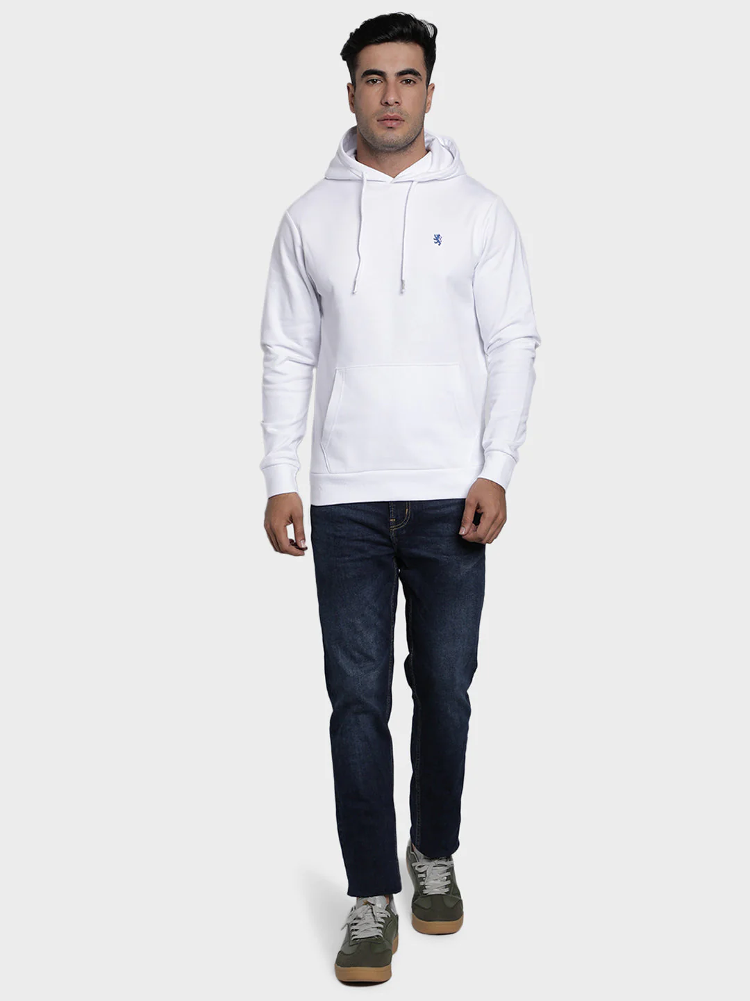 Men's White Solid Cotton Polyester Hoodie - Image 5