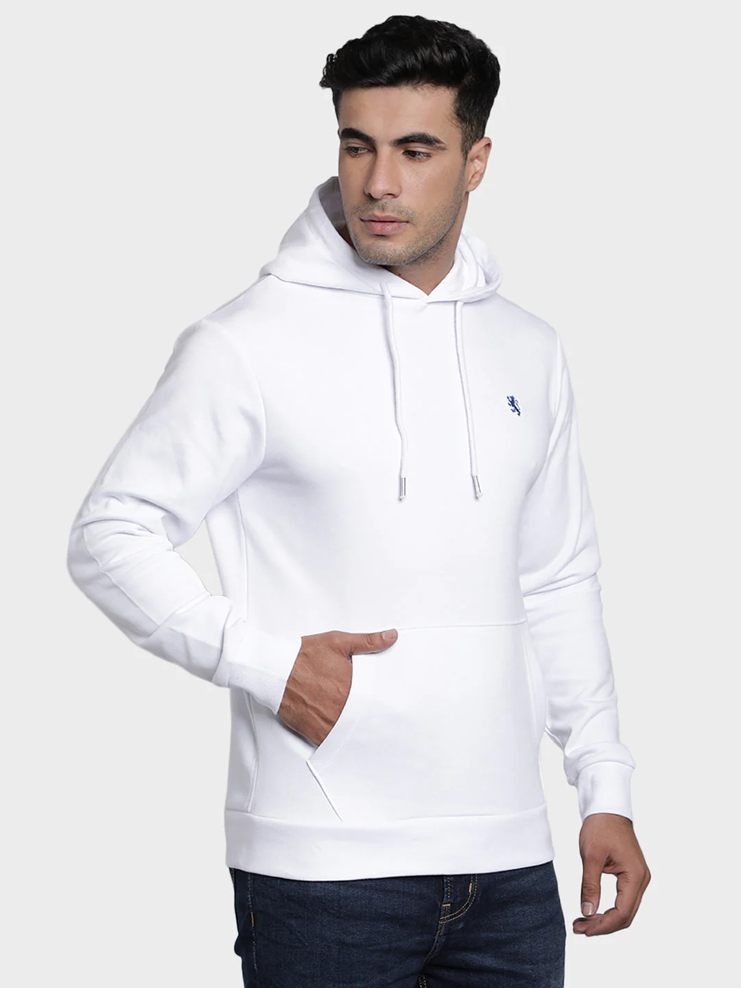 Men's White Solid Cotton Polyester Hoodie - Image 6