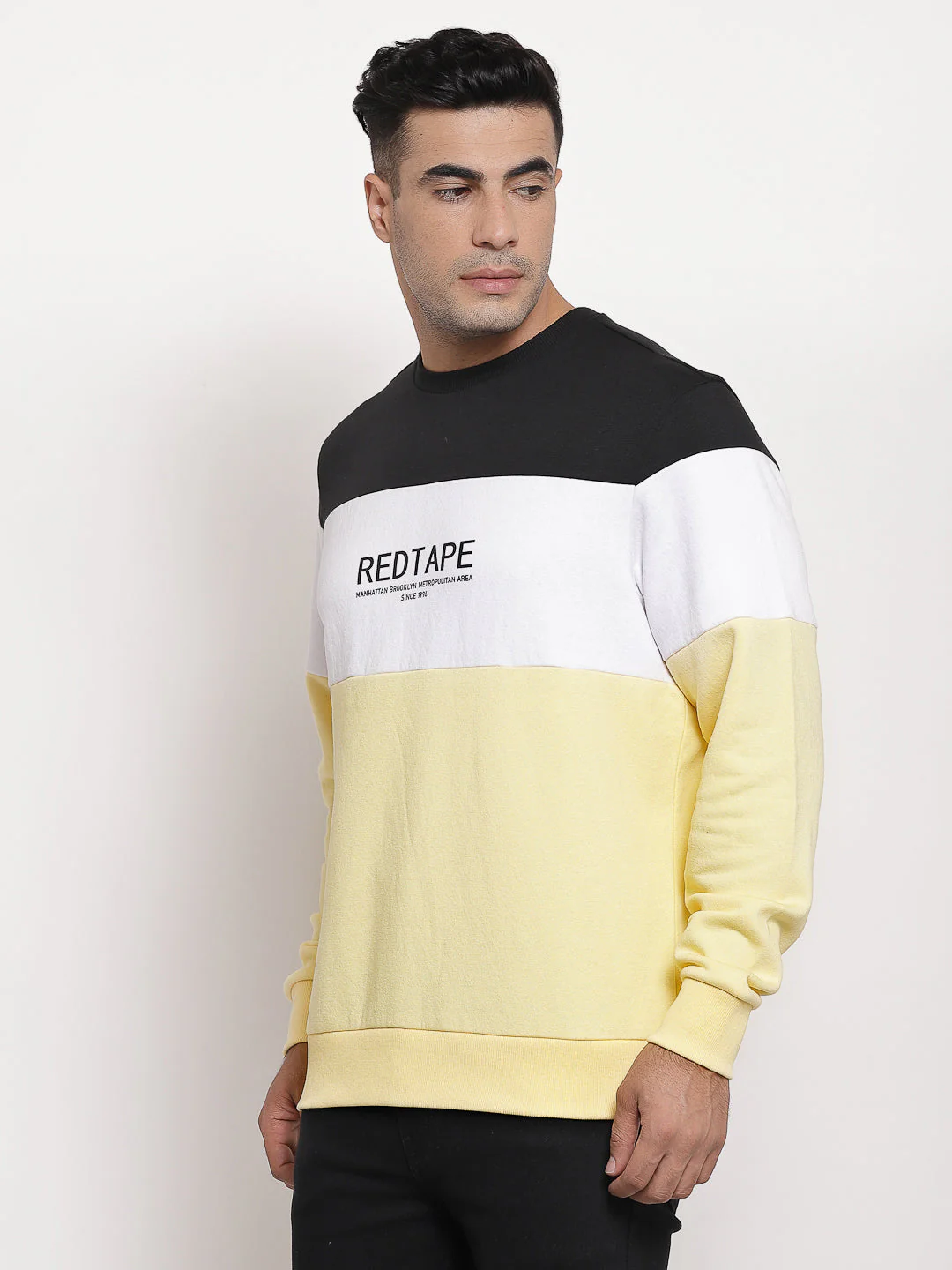 Men's Yellow Color Block/Typography Sweatshirt - Image 2