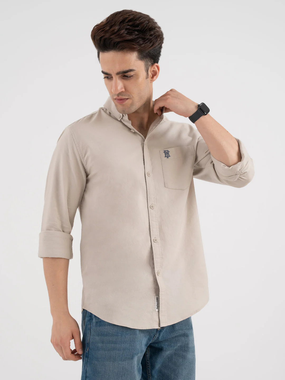 Red Tape Menâ€™s Sand Oxford Casual Shirt - Image 6