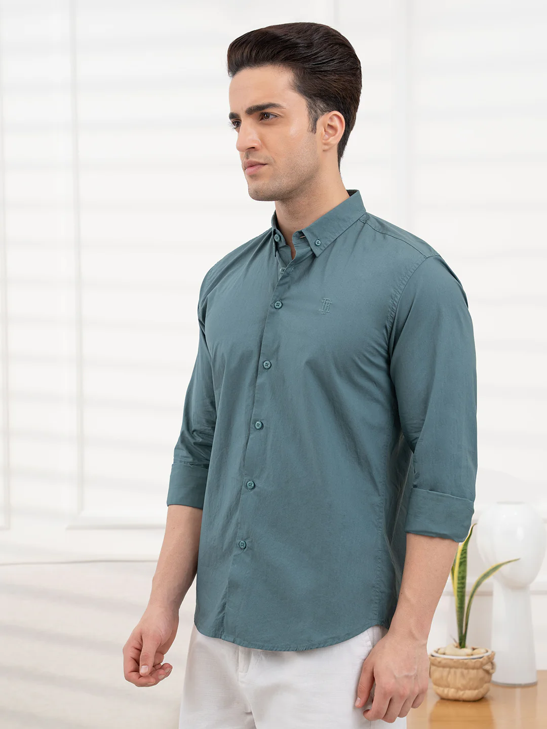 Mens Full Sleeve Solid Poplin Shirt - Image 4