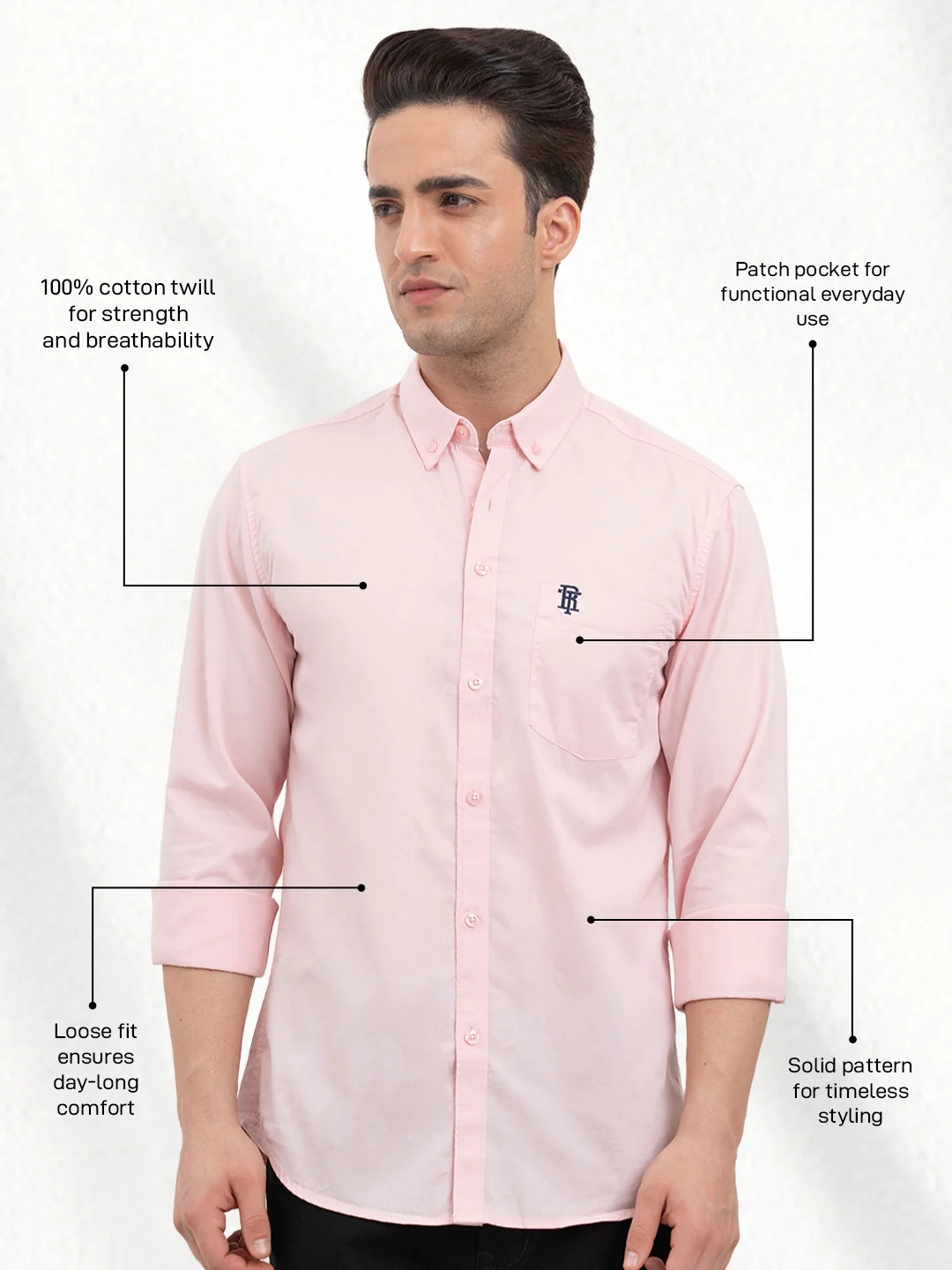 Mens Full Sleeve Solid Twill Shirt - Image 2