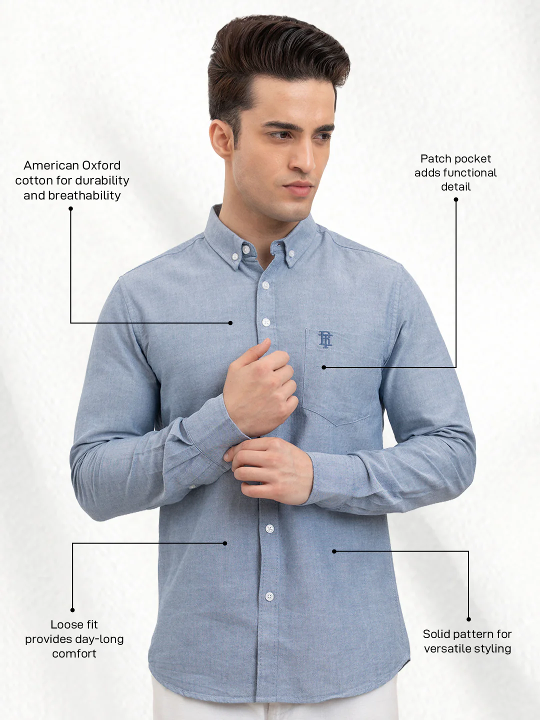 Mens Full Sleeve Solid Oxford Shirt - Image 3