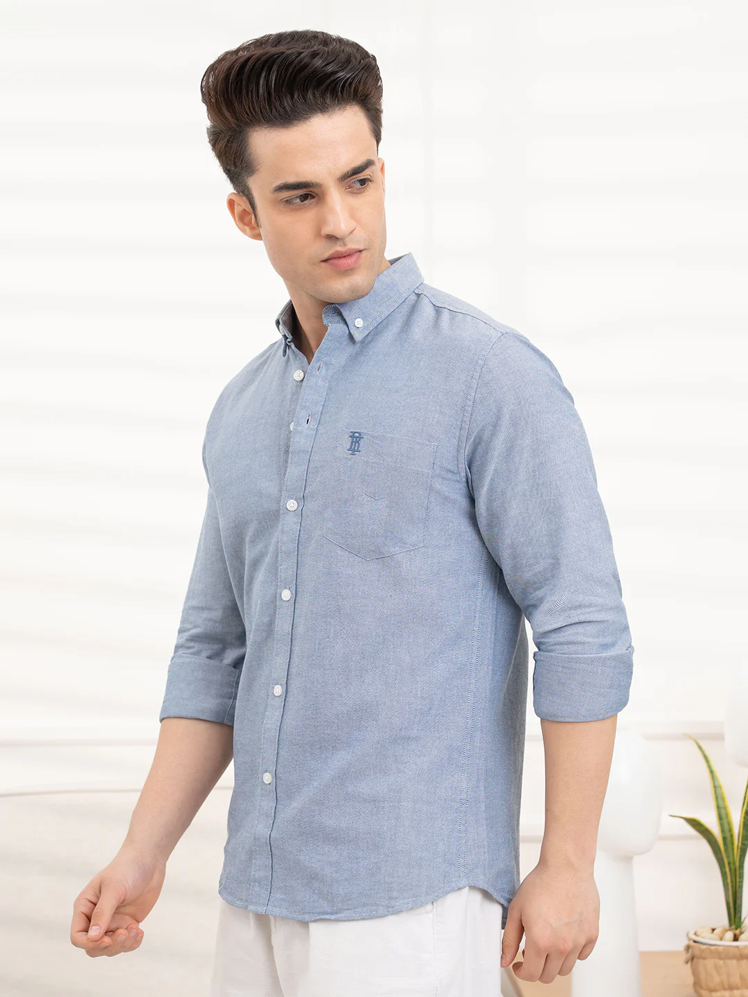 Mens Full Sleeve Solid Oxford Shirt - Image 4