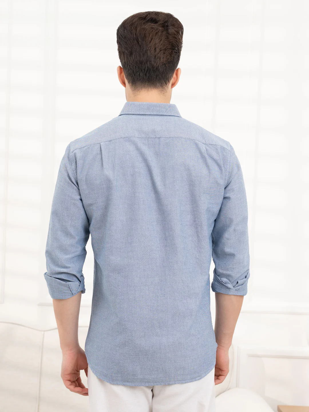 Mens Full Sleeve Solid Oxford Shirt - Image 5