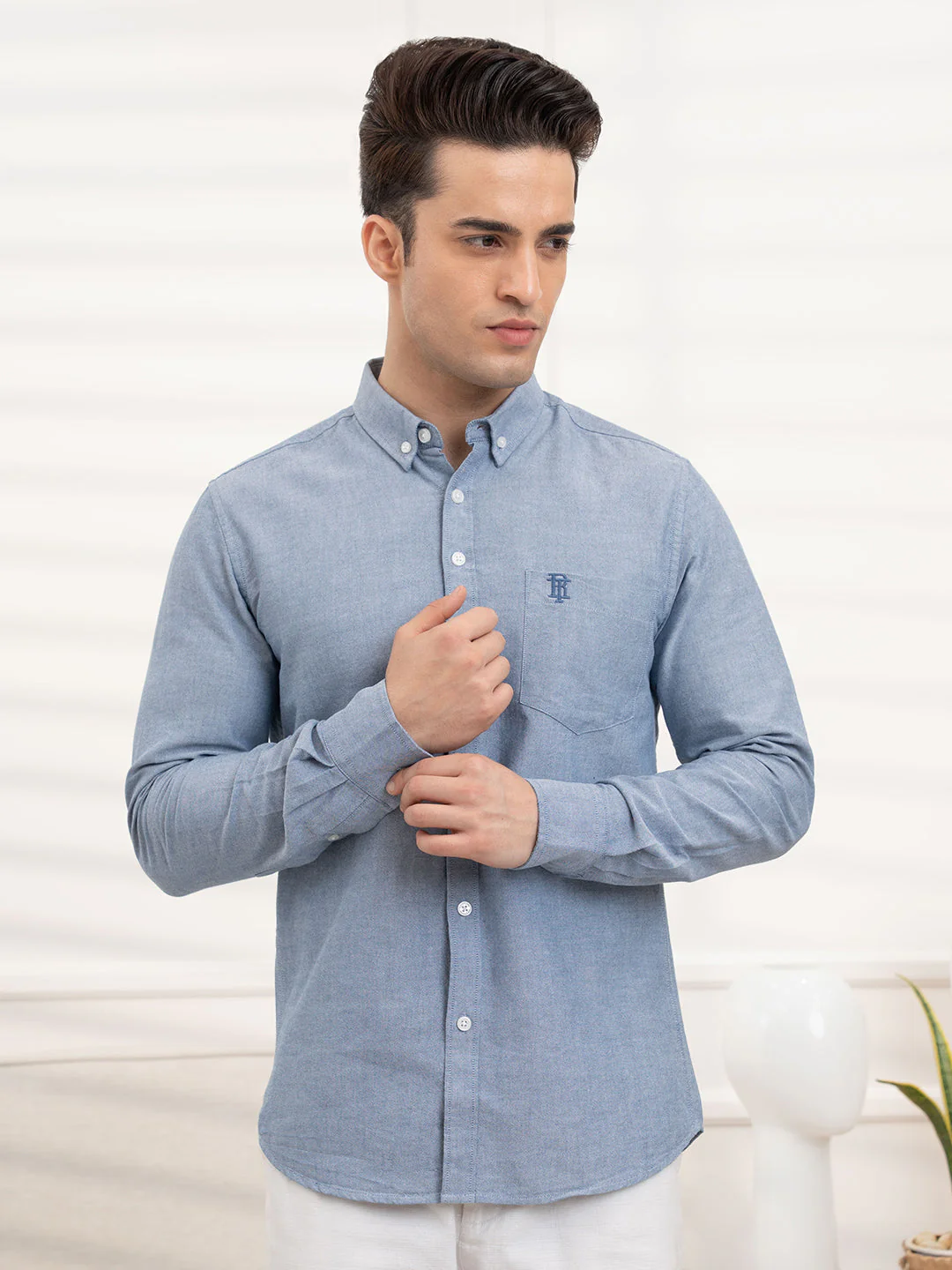 Mens Full Sleeve Solid Oxford Shirt - Image 7