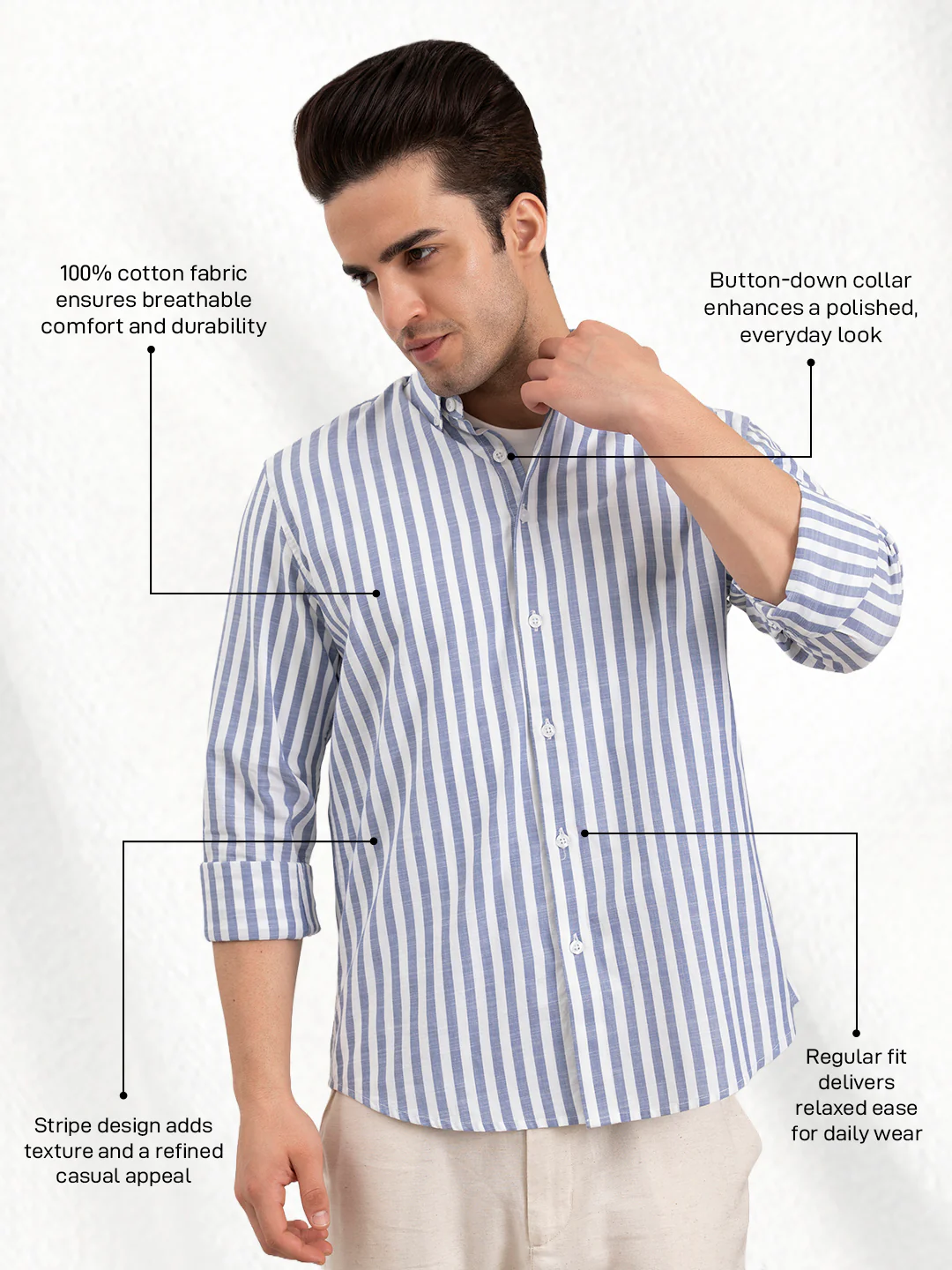 Menâ€™s Striped Cotton Shirt for Casual Everyday Style - Image 2