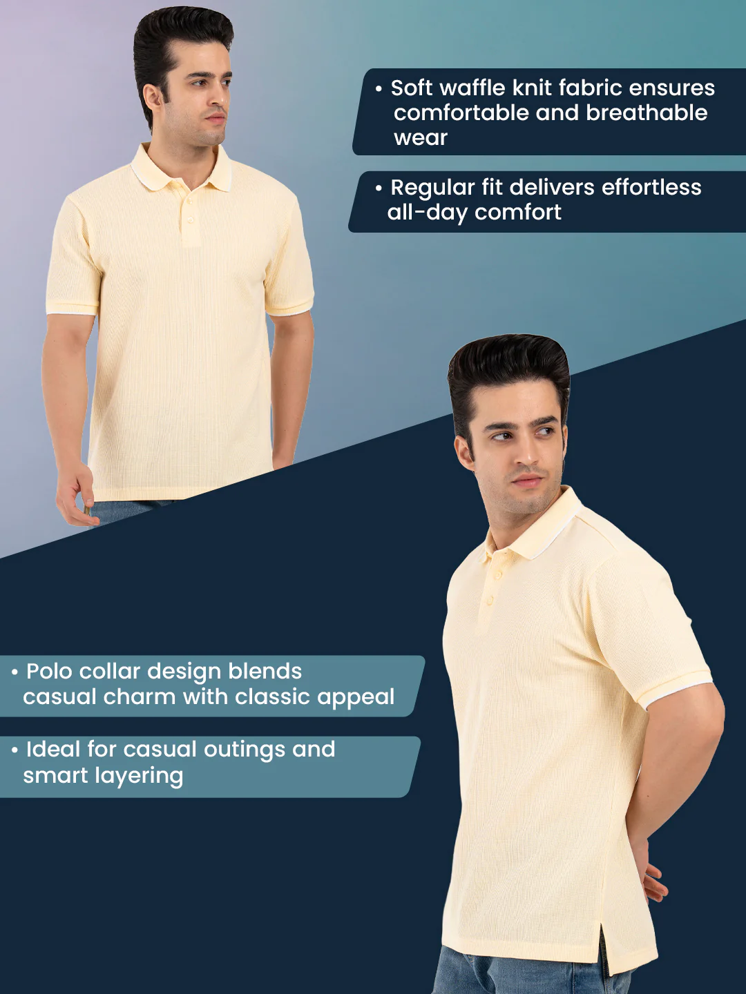 Menâ€™s Waffle Structure Polo T-Shirt - Image 2
