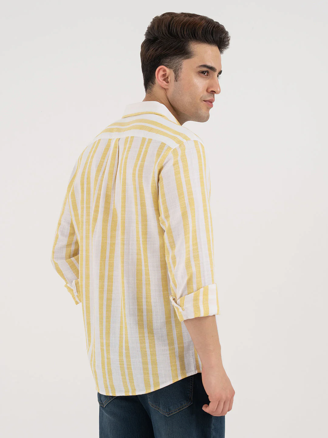 Menâ€™s Yellow Casual Stripe Shirt - Image 3
