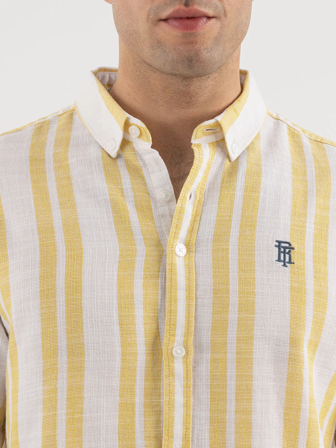 Menâ€™s Yellow Casual Stripe Shirt - Image 4
