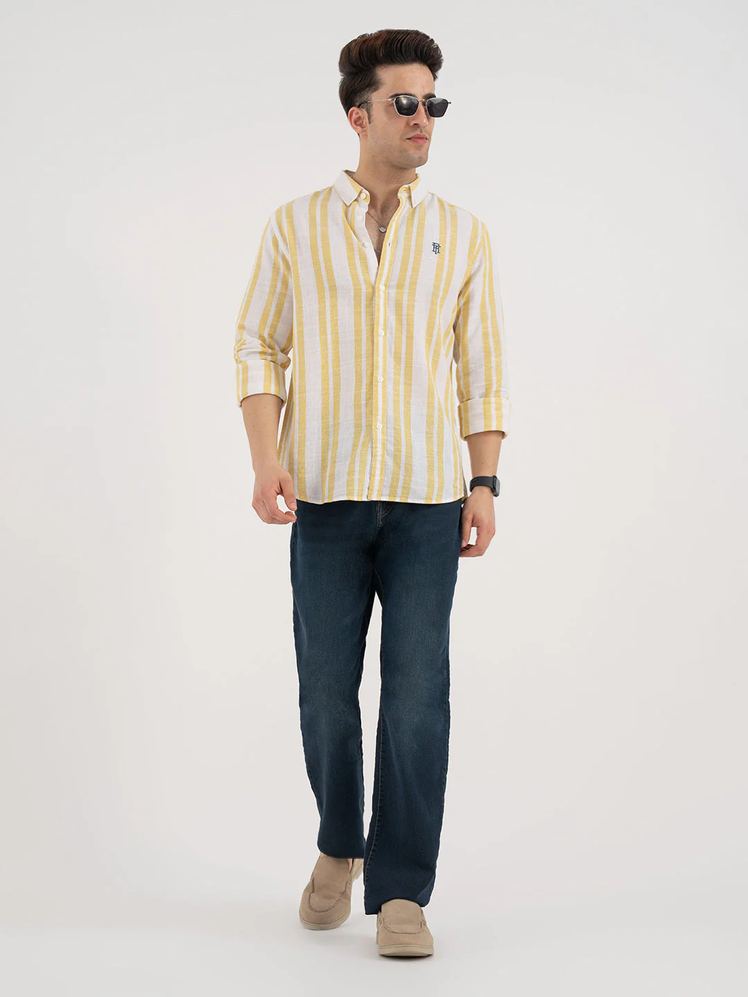 Menâ€™s Yellow Casual Stripe Shirt - Image 5