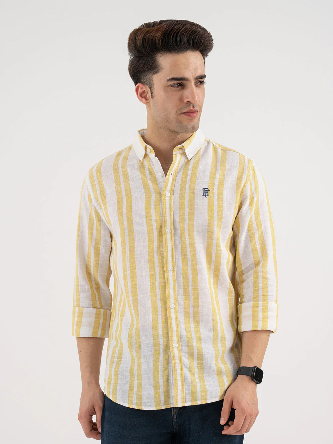 Menâ€™s Yellow Casual Stripe Shirt - Image 7