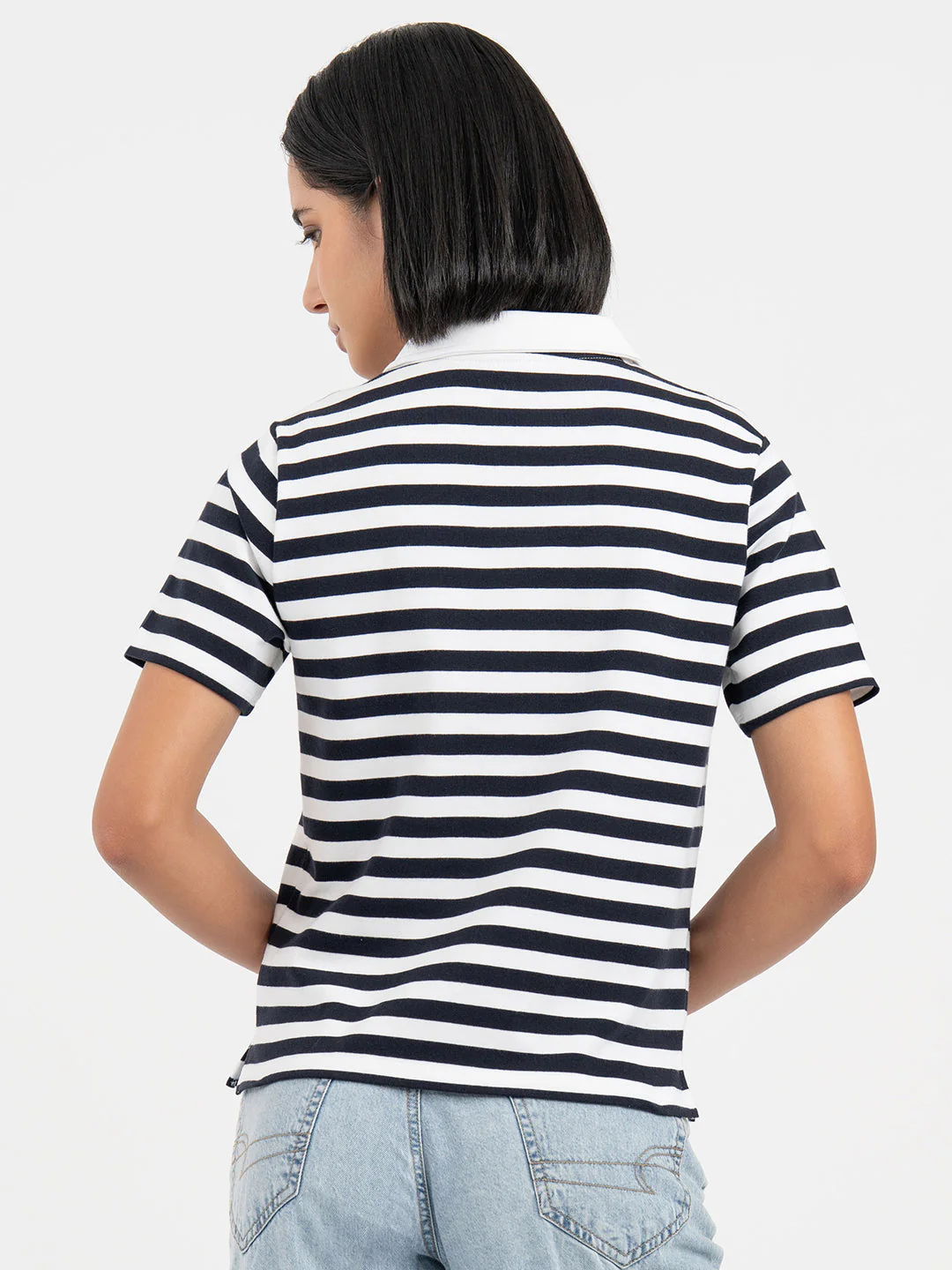 Navy and White Polo T-Shirt for Women - Image 3