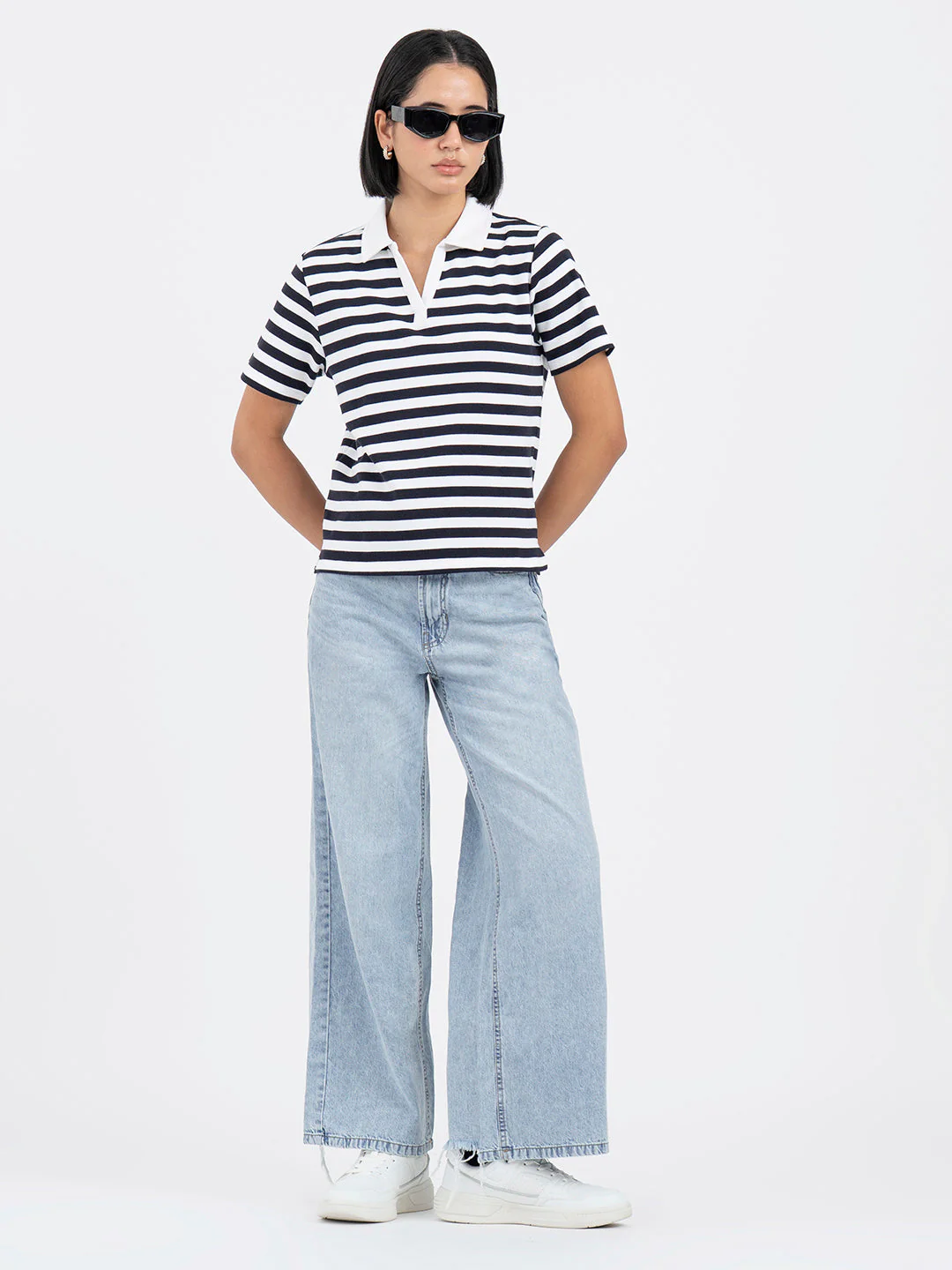 Navy and White Polo T-Shirt for Women - Image 5