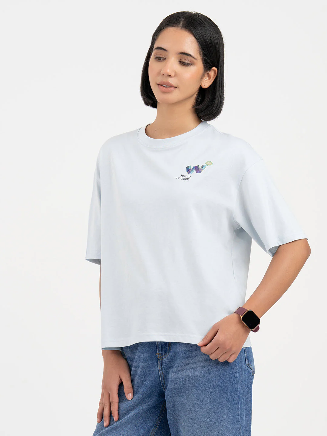 Navy and White T-Shirt for Women - Image 3