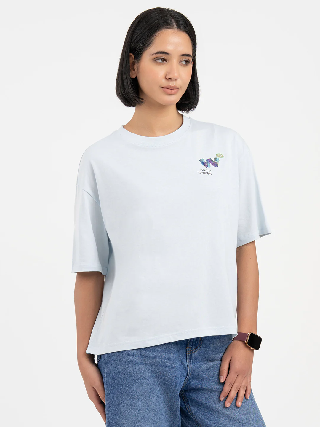 Navy and White T-Shirt for Women - Image 7
