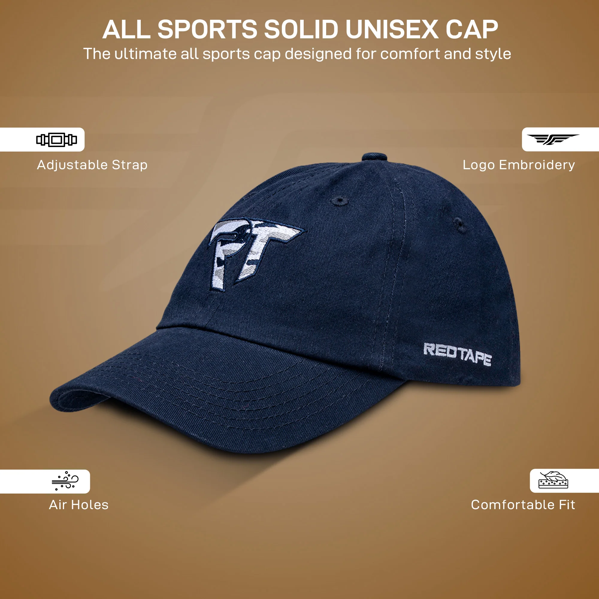 Navy Free Size Solid Unisex Cap | All Sports Cap with Airholes & Adjustable Strap - Image 2