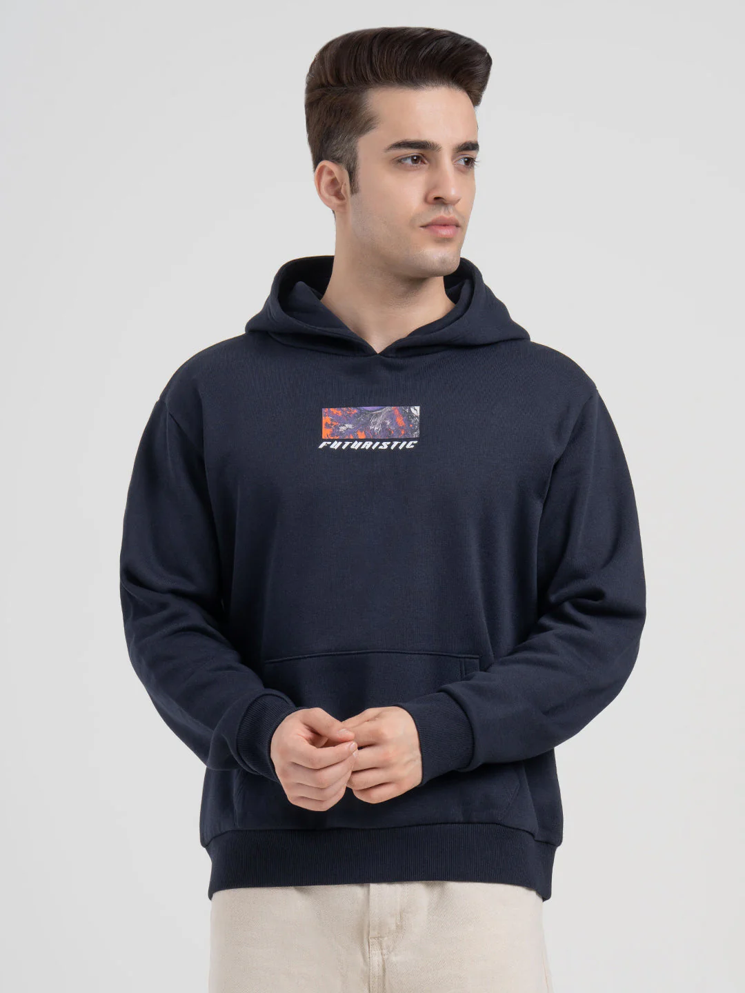 Navy Graphic Winter Hoodie for Men | Casual Winter Comfort - Image 2