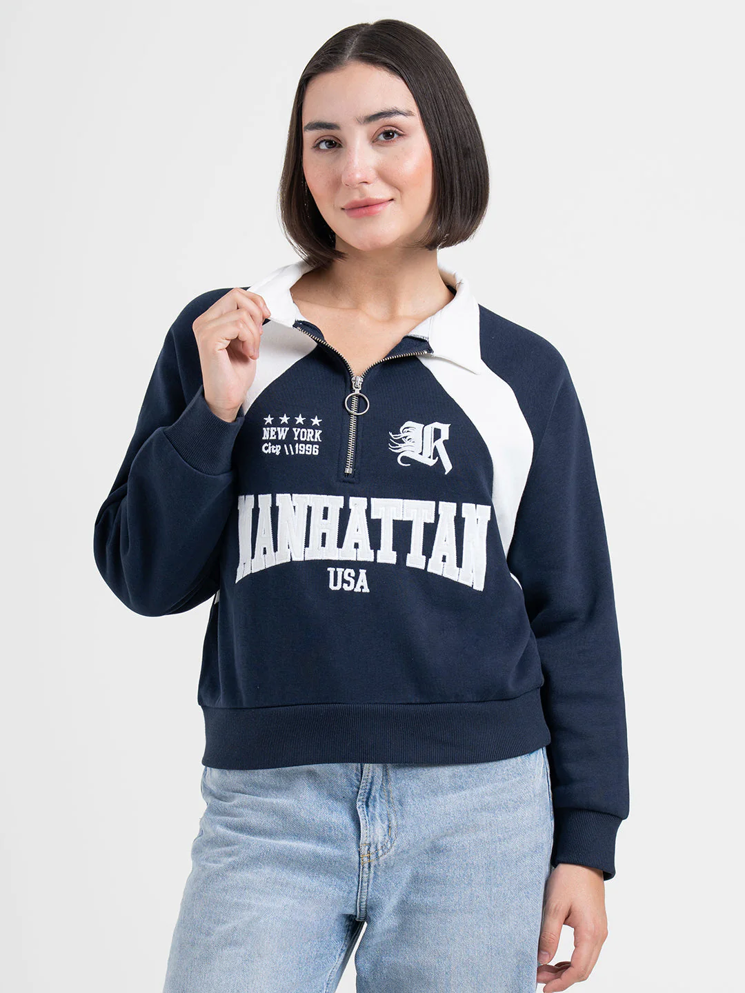 Navy Sweatshirt for Women | Winter Half Zip Style - Image 3
