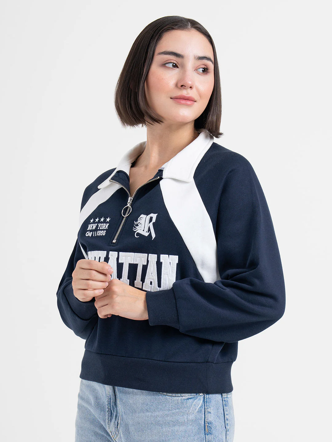 Navy Sweatshirt for Women | Winter Half Zip Style - Image 4